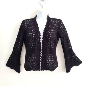 Y2K Sweet Kizz Black Crochet Bell Sleeve Cardigan Top